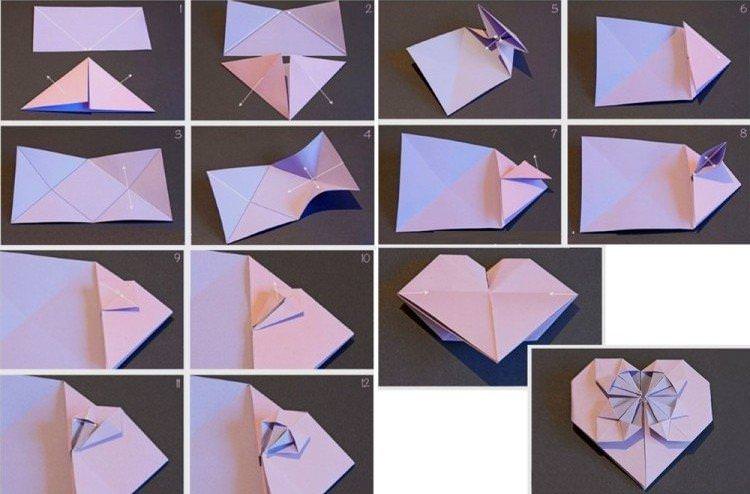 Оригами серце з квіткою - Як зробити серце з паперу