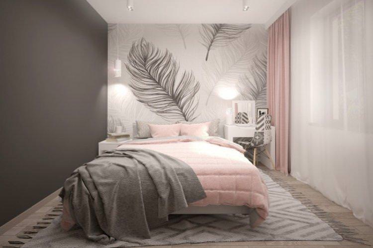 Рожева спальня в стилі мінімалізм - Дизайн інтер'єру