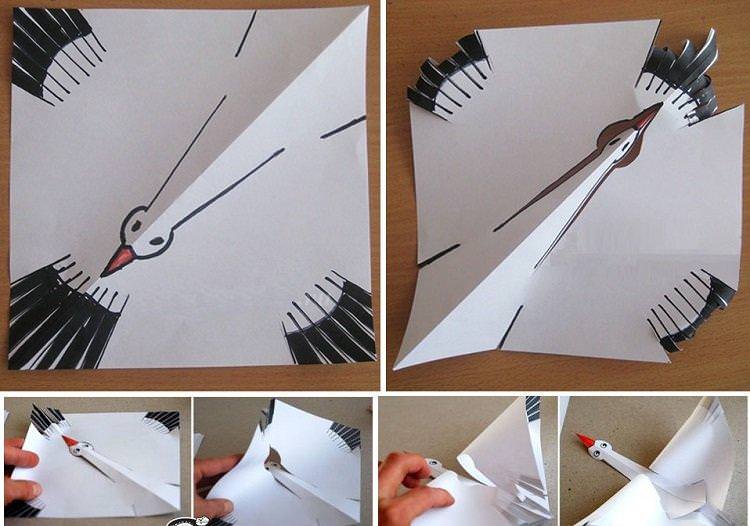 Об'ємний журавлик для дітей - як зробити журавлика з паперу