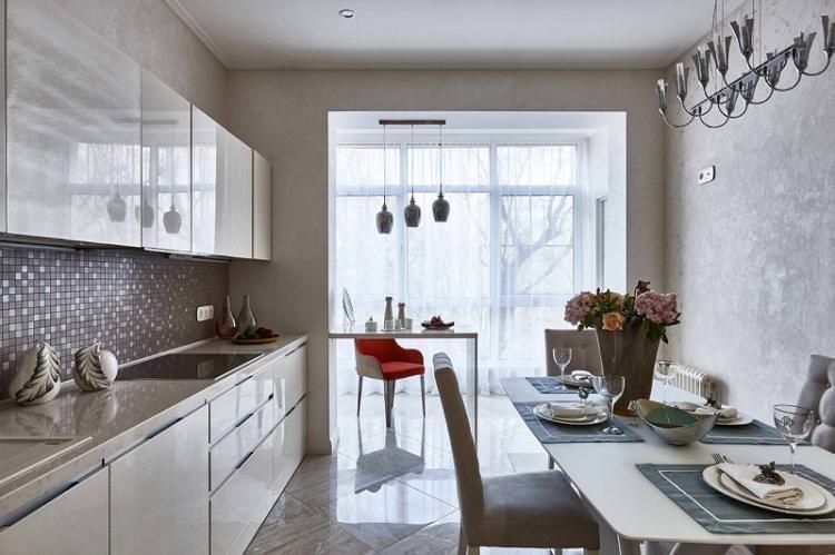Біла кухня з білою стільницею - Дизайн інтер'єру