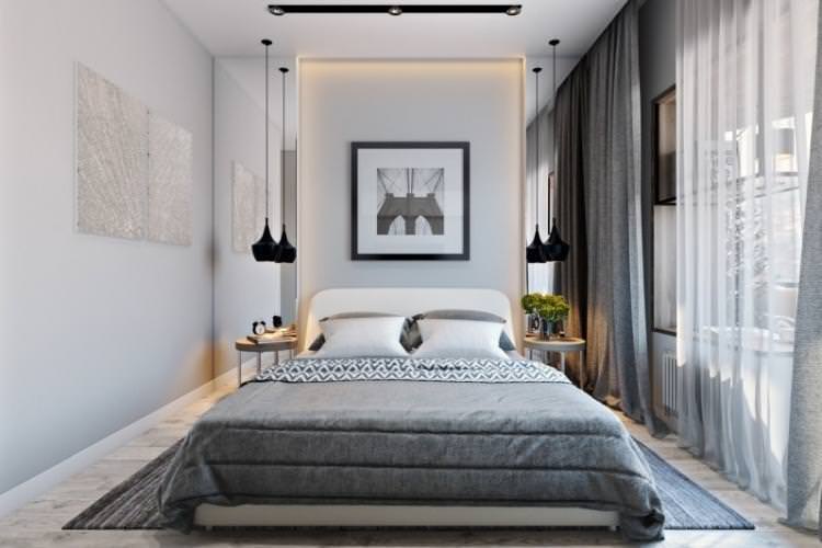 Вузька спальня в сучасному стилі - Дизайн інтер'єру
