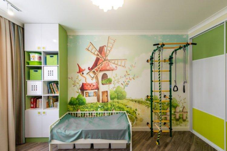 Зелений колір в інтер'єрі дитячої кімнати - дизайн фото