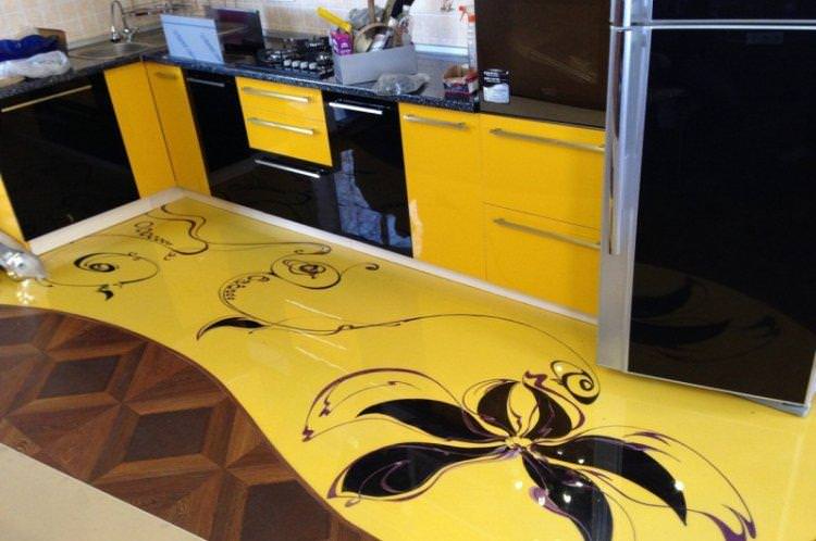 Наливні 3D-підлоги на кухні - фото