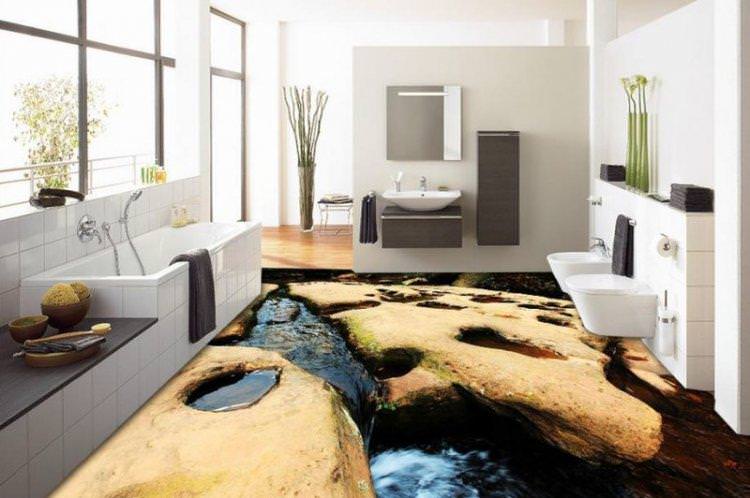 Наливні 3D-підлоги у ванній кімнаті - фото