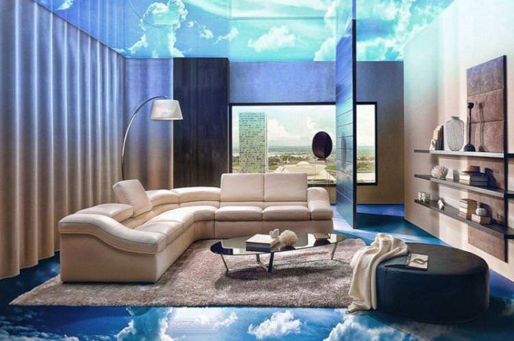 Наливні 3D-підлоги у вітальні - фото