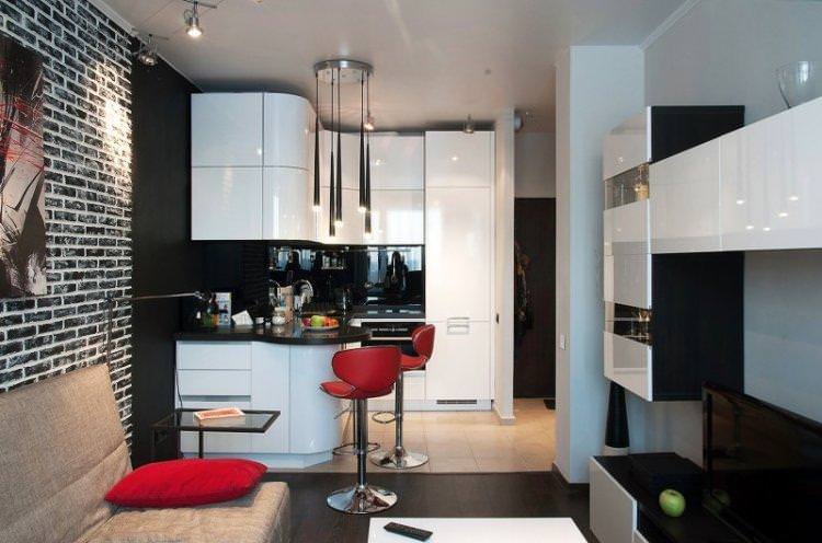 Кухня-вітальня 20 кв.м. в стилі лофт - Дизайн інтер'єру