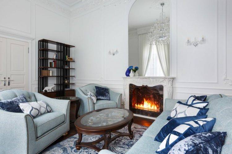 Біла вітальня в класичному стилі - Дизайн інтер'єру