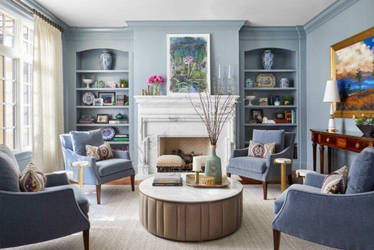 Синя вітальня в класичному стилі - Дизайн інтер'єру