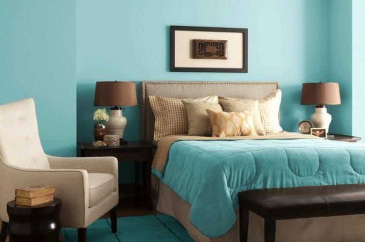 Спальня в бірюзовому кольорі - дизайн інтер'єру фото