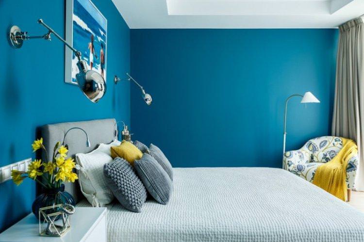 Спальня у бірюзовому кольорі – дизайн інтер'єру фото