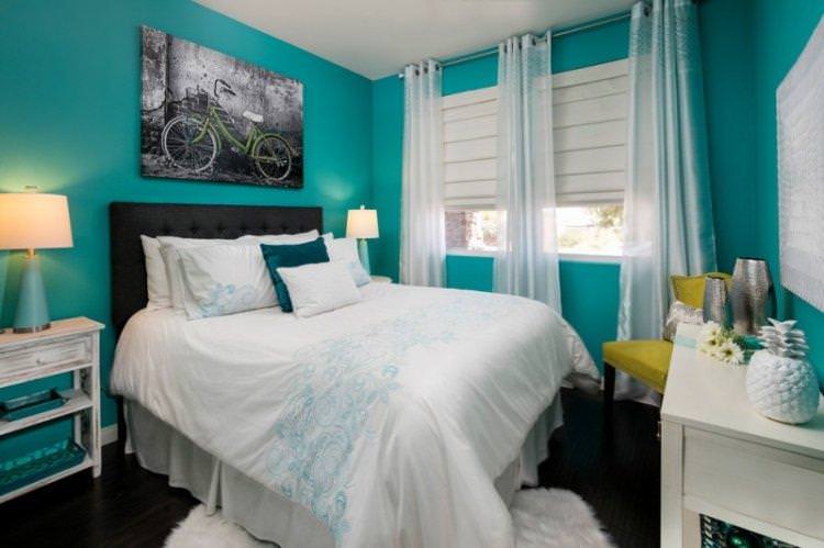 Спальня в бірюзовому кольорі – дизайн інтер'єру фото