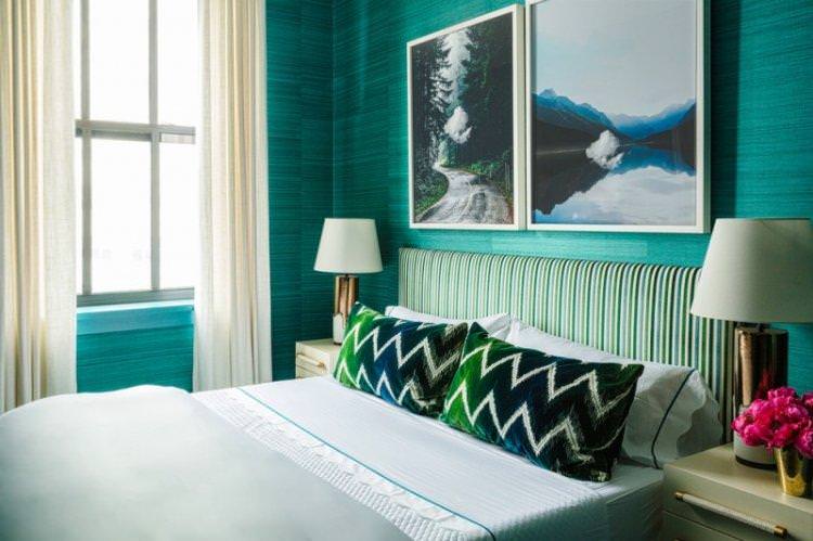 Спальня у бірюзовому кольорі – дизайн інтер'єру фото