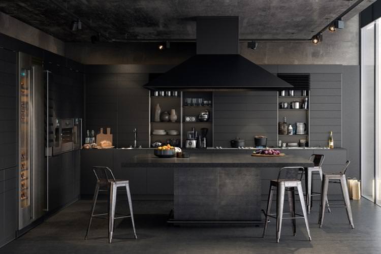 Чорна кухня в стилі лофт - Дизайн інтер'єру