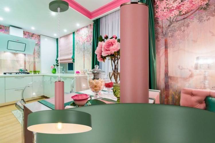 Дизайн кухні - Бірюзовий з рожевим