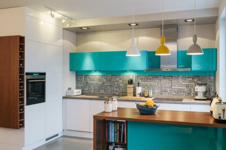 Дизайн кухні в бірюзовому кольорі - фото