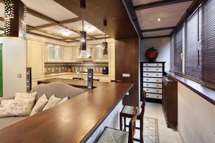 Кухня, поєднана з балконом - дизайн інтер'єру фото