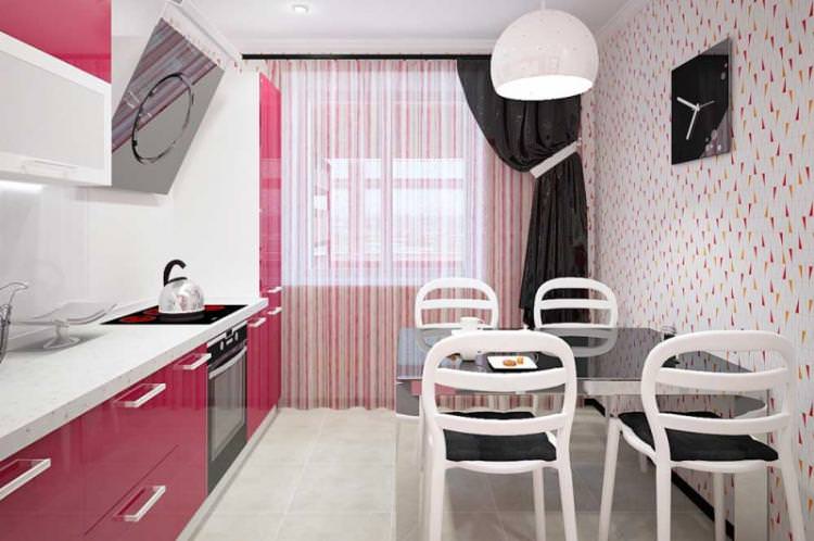 Рожева кухня 7 кв.м. - Дизайн інтер'єру