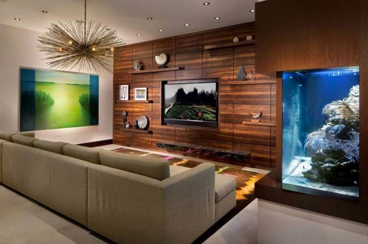 Дерев'яні панелі або ламінат - Дизайн стіни з телевізором