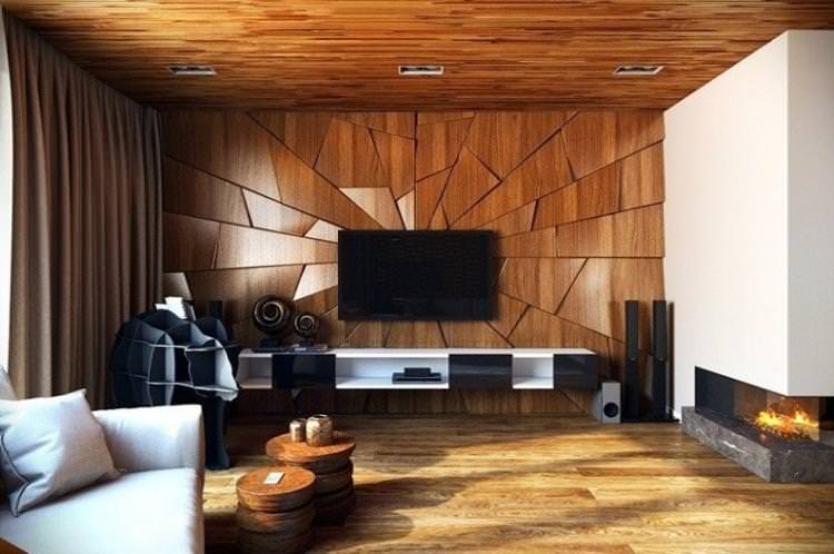 Дерев'яні панелі або ламінат - Дизайн стіни з телевізором