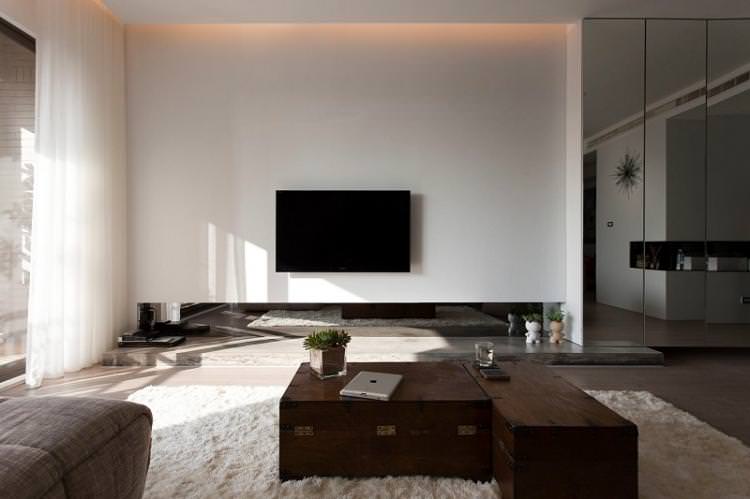 Дизайн стіни з телевізором у стилі мінімалізм