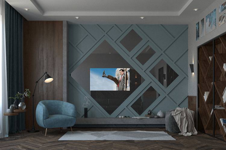 Дзеркальна стіна - Дизайн стіни з телевізором