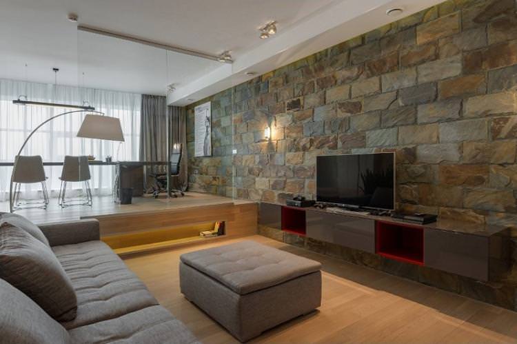 Декоративний камінь - Дизайн стіни з телевізором