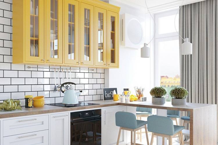 Жовта кухня у скандинавському стилі - Дизайн інтер'єру