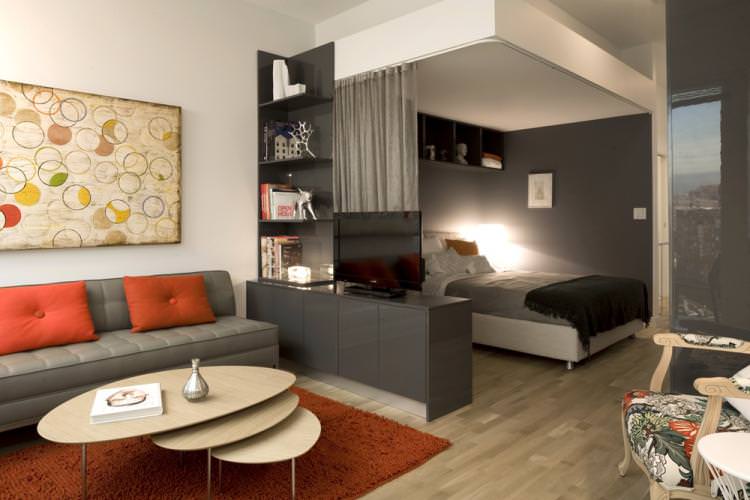 Оздоблення підлоги - Дизайн вітальні, поєднаної зі спальнею