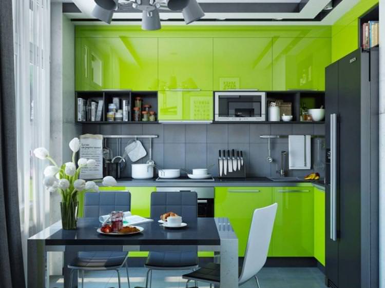 Зелена кухня 10 кв.м. - дизайн інтер'єру