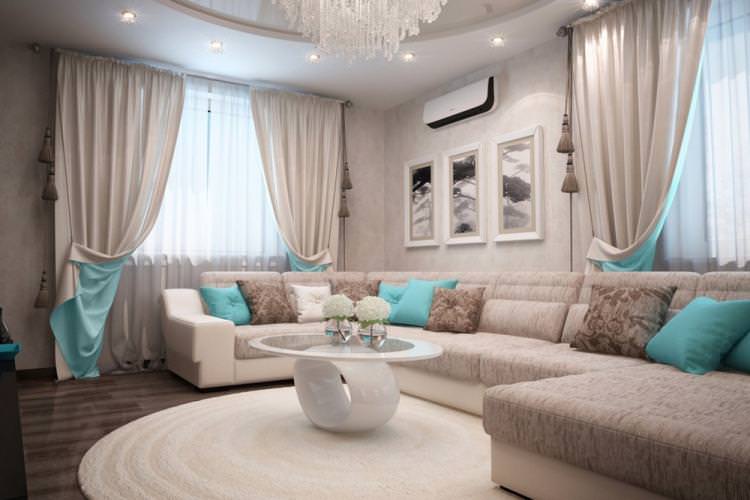 Бірюзовий колір в інтер'єрі вітальні