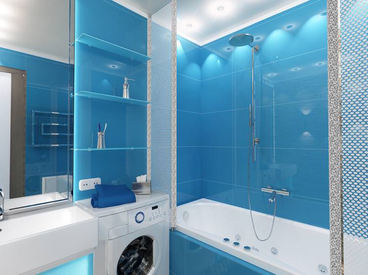 Синя ванна кімната в хрущовці - Дизайн інтер'єру