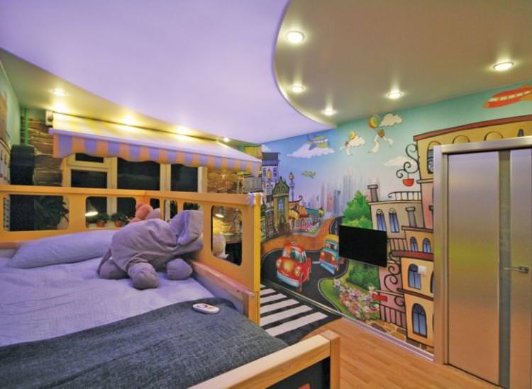 Двохурівневі натяжні стелі в дитячій кімнаті