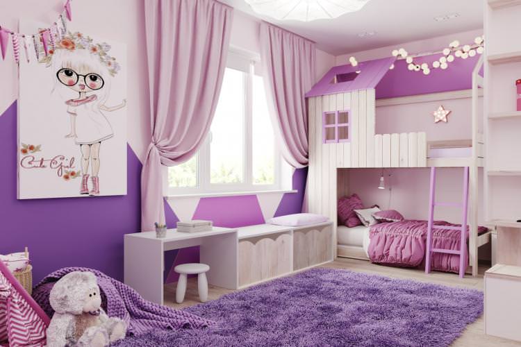 Фіолетова дитяча кімната для дівчинки - Дизайн інтер'єру
